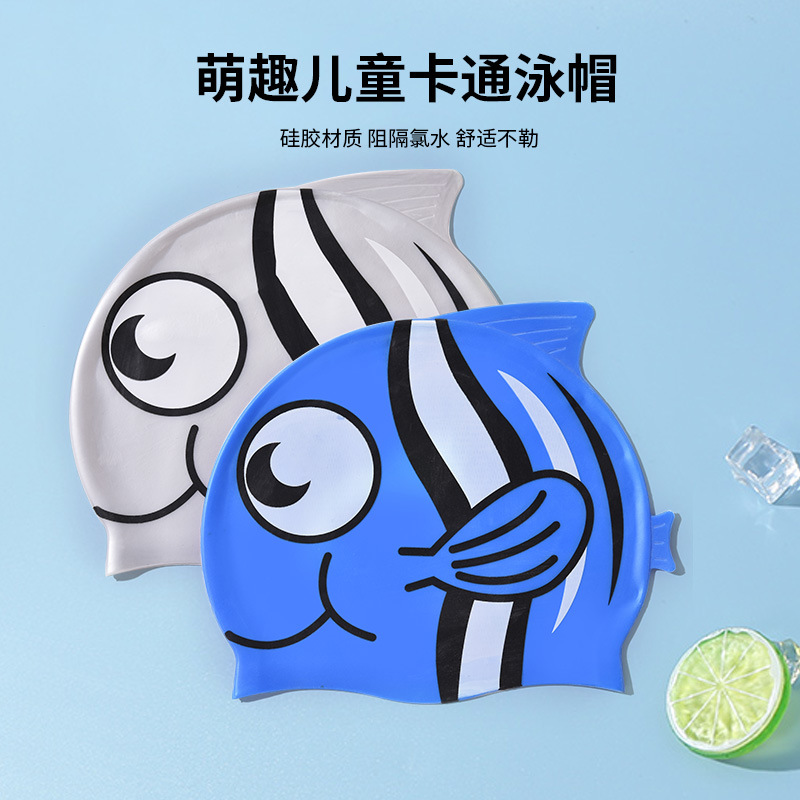 Sombreros de baño para niños niñas lindos dibujos animados de silicona protector de oídos profesional impermeable no estrangulada gorra de baño elástica
