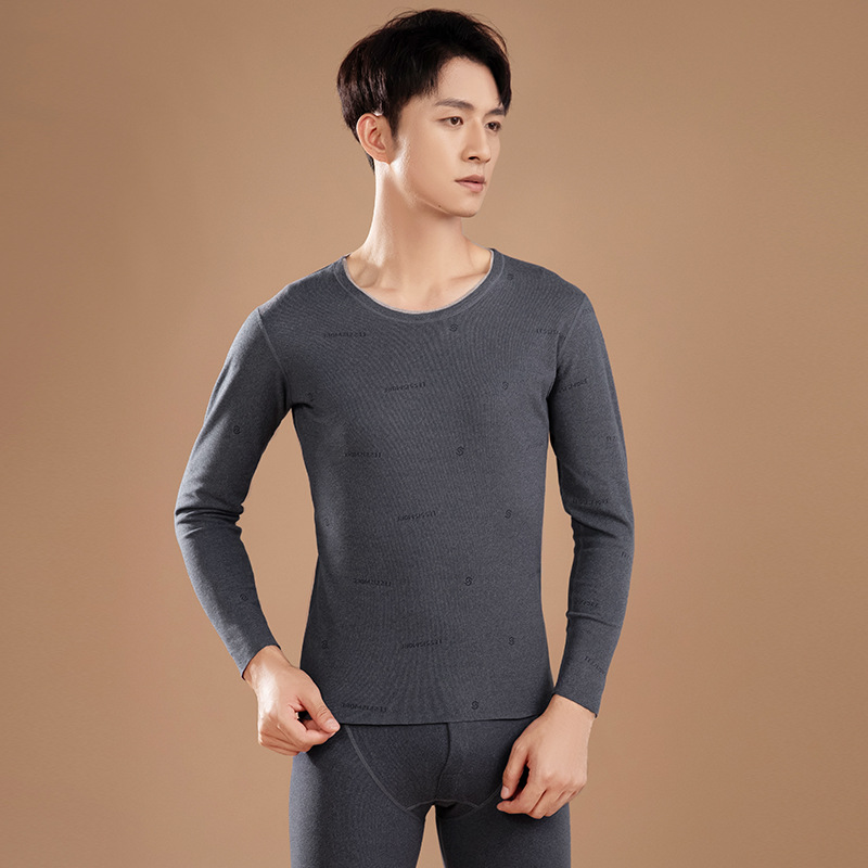 2023 traje de ropa interior térmica para hombres cuello redondo color sólido que basa la ropa interior térmica delgada de terciopelo de doble cara para hombres Calzoncillos largos