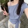 好看斜肩一字领夏季衬衫