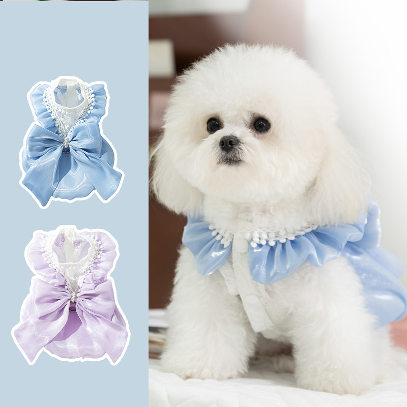 Perro primavera y verano perros pequeños y medianos fluyen grandes arcos princesa vestido de viento gato falda ropa de perro mascota