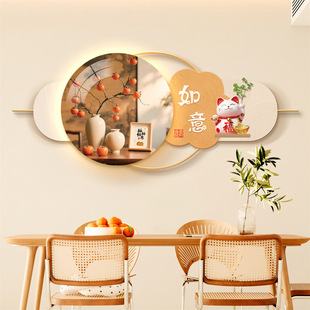 Net Celebrity Lucky Cat Decorative Painting Light Painting New Restaurant Wall Mural Persimmon Ruyi Background Wall Hanging Painting