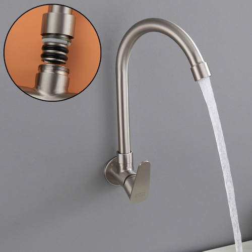 Kitchen wall-mounted faucet single cold 304 stainless steel dishwashing basin laundry pool balcony washbasin sink