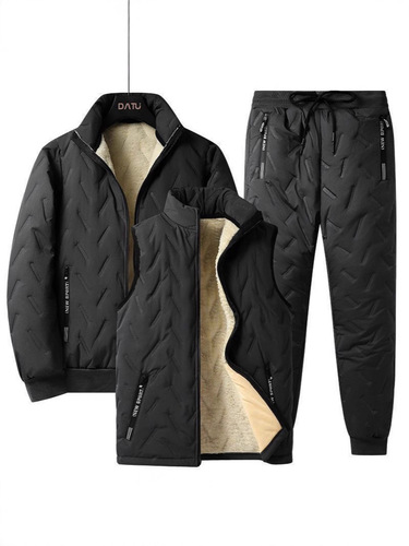 Men's sporty set of 3 pieces, winter cotton jacket, loose cashmere cotton robe, vest, and pants