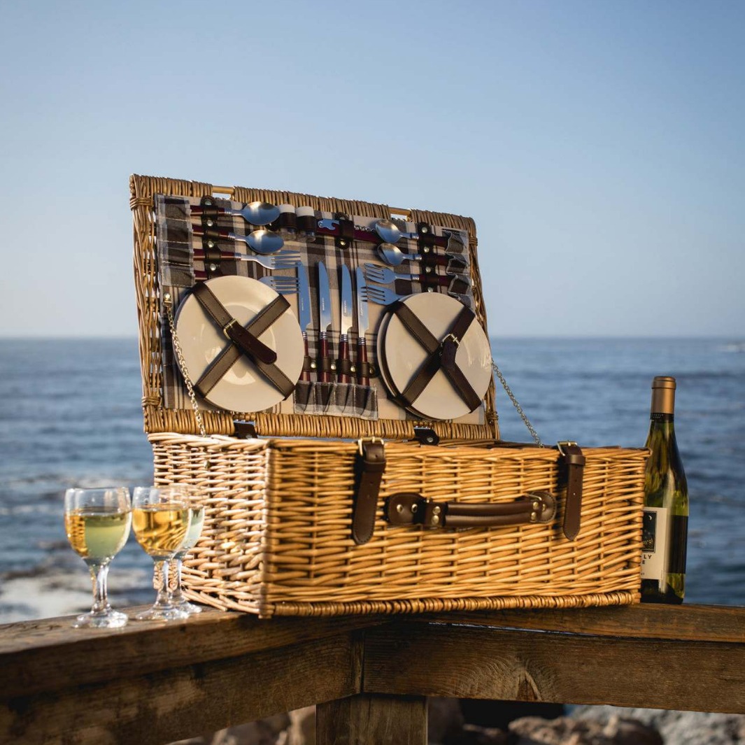 Comercio exterior canasta de picnic de caña personalizada canasta de frutas canasta de vino canasta de regalo con cubiertos canasta de mano de sauce americana