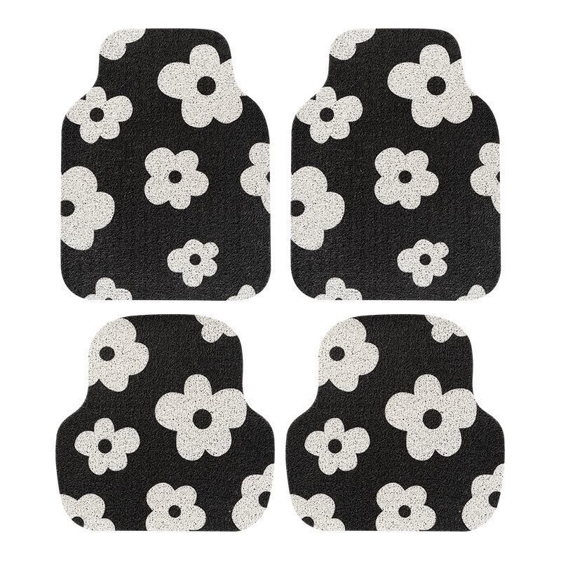 Cross-Border Temu Black and White Checkered Silk Circle Floor Mats for Cars, Dust-Proof, Wear-Resistant, Dirt-Resistant and Easy to Care For, Four-Piece Set of Floor Mats