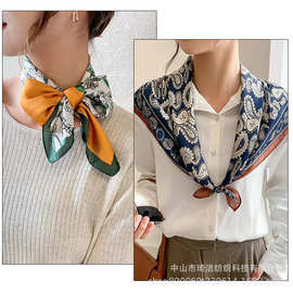 厂家直销新款印花丝巾日韩卷边小方巾跨境电商专供货源可印LOGO图