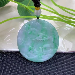 Natural Jadeite A-Grade Landscape Pendant with Exquisite Craftsmanship, Fashionable and Trendy, a Gift for Male and Female Friends, Best Friends, or Guardian Angel