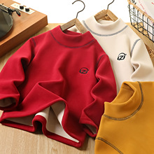 男童加绒卫衣2025冬季新款儿童半高领打底衫加厚保暖中大童秋衣潮