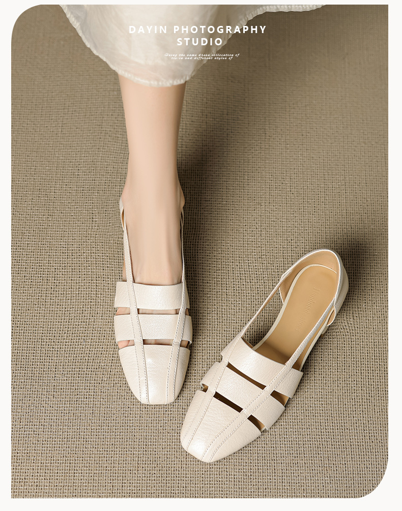 Dép sandal nữ bao đầu rỗng gót thấp 3 cm, mũi tròn kiểu dệt, phong cách đơn giản đi làm — đen chi tiết 6