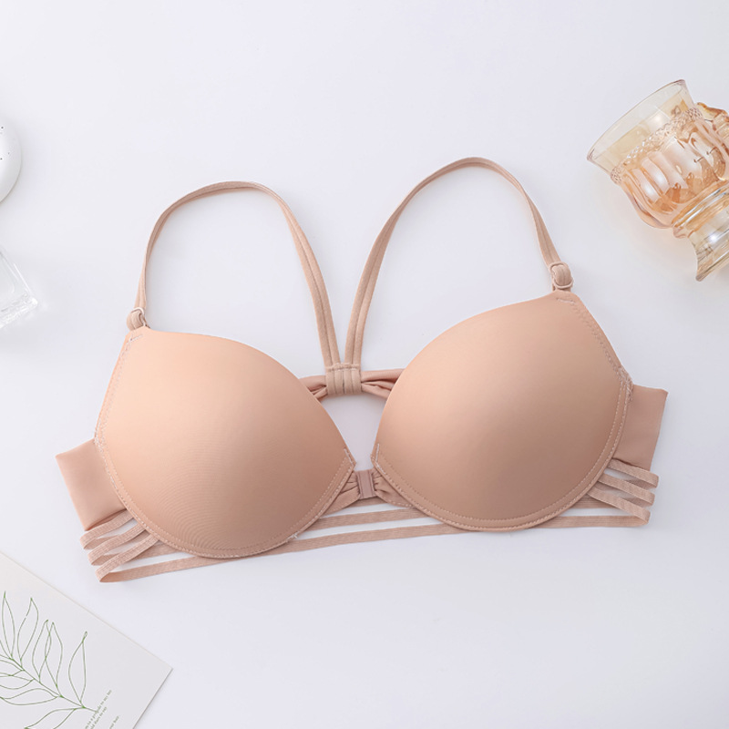 Verano nuevo sin anillo de acero frontal hebilla reunida sujetador sexy belleza de espalda ropa interior de moda de chicas sujetador de espalda abierta