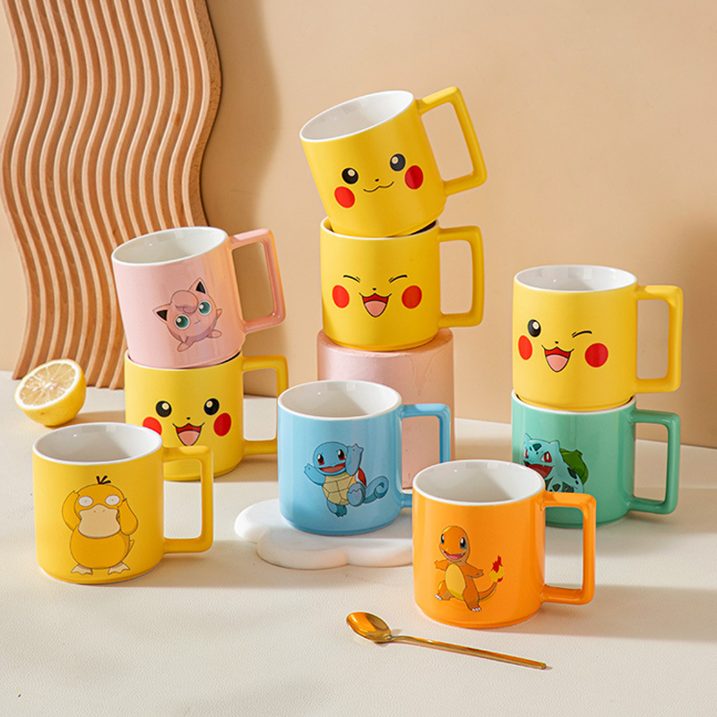 Taza de marca Pokémon, taza de agua creativa de dibujos animados Pikachu, taza de agua creativa de cerámica encantadora para niños