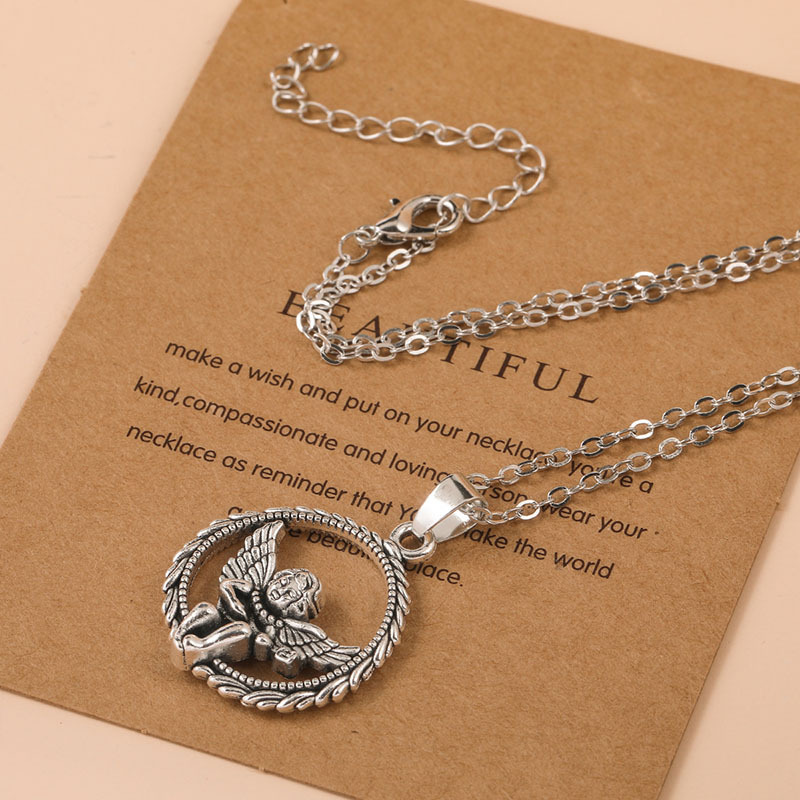 creative cute peace angel geometric pendant alloy necklace female