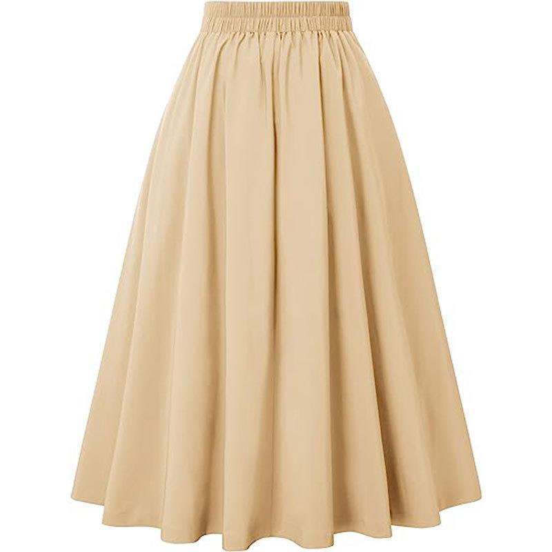 Women's Clothing High-Waisted Pleated Midi Skirt For Women Solid Color Spring Autumn Style Full Skirt_ecoleips.com