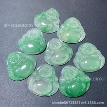 天然非洲翠独龙玉佛公吊坠翡翠色飘花女款弥勒佛笑佛挂件工厂直销