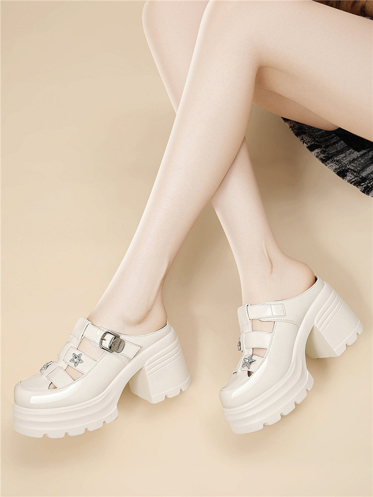 Sandal nữ tăng chiều cao đế dày 8 cm, mũi kín hở gót, thoáng khí, phong cách khí chất — 6069 Da đen, 6069 Màu be chi tiết 4