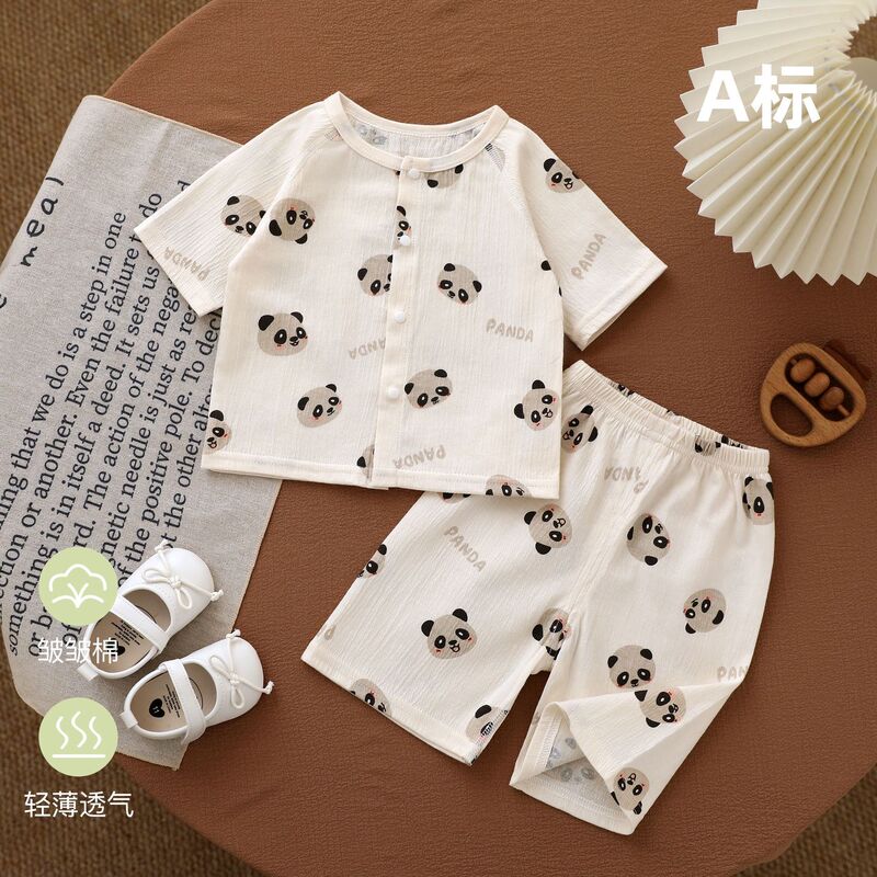 Children's Home Clothes, Summer Thin Wrinkled Cotton, Category a Split Suit, Men's and Women's Baby Pajamas, Air-Conditioned Clothes, Baby Clothes