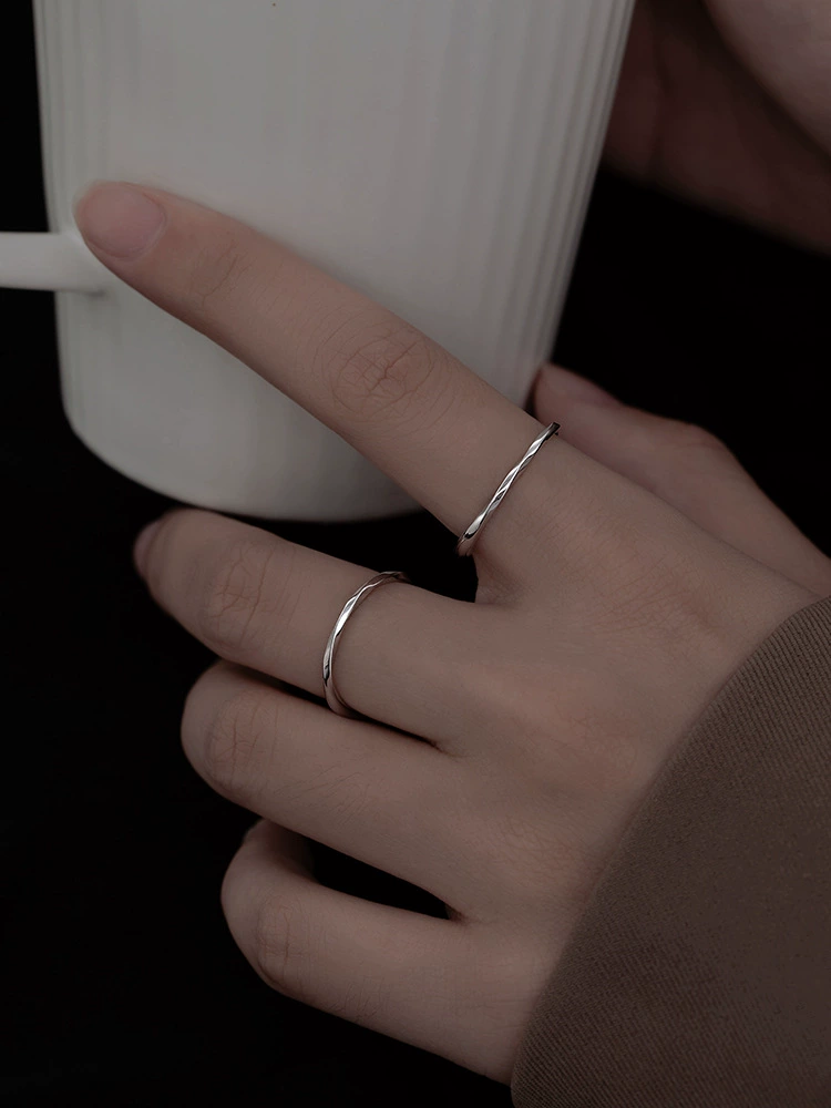 Ring 925 Silver, Water Wave Design, Minimal Thin Band for Index Finger
