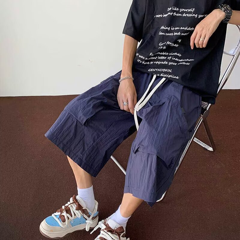 American-Style Large Pocket Cargo Shorts for Men, Summer Thin High Street Functional Retro Loose Sports Cropped Pants Cross-Border