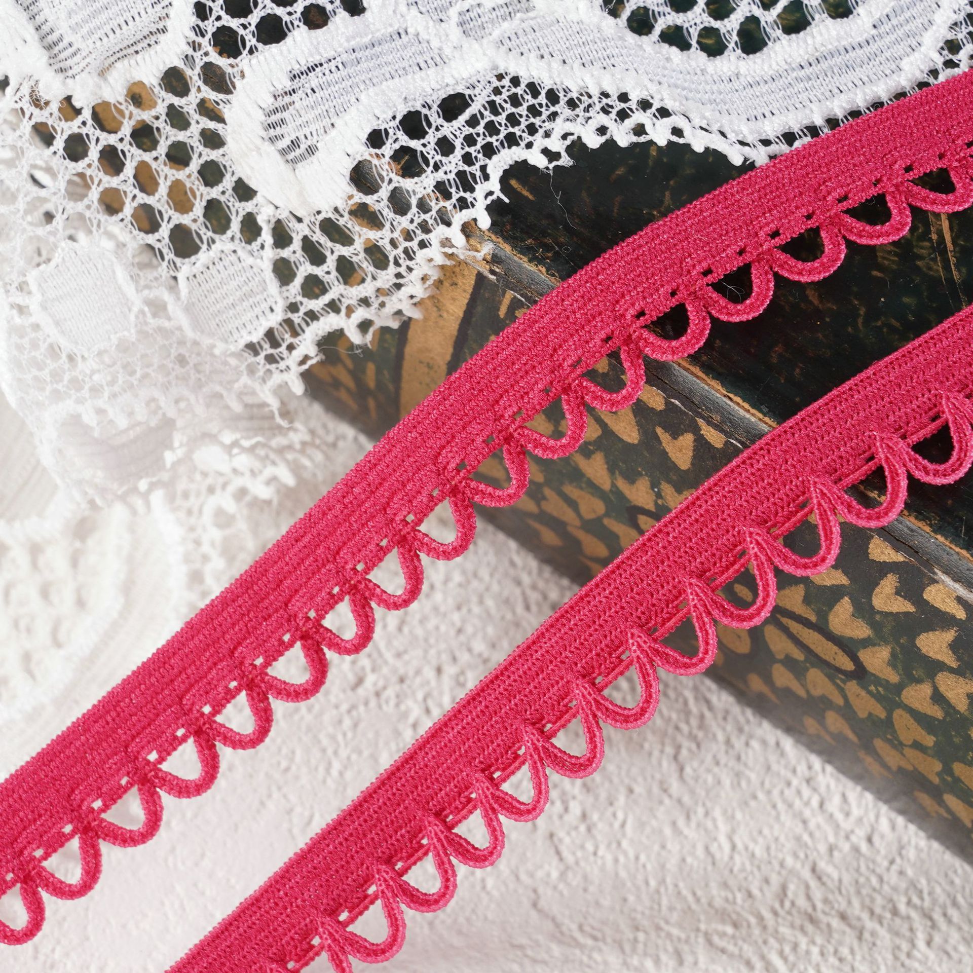 彩色月牙阔孔牙松紧带内裤织带服装辅料弹力蕾丝花边内衣文胸肩带