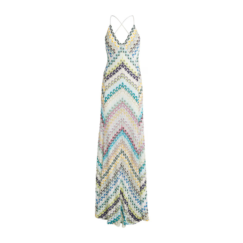Bohemian Style Bodycon 2025 New Model V-neck Strapless Sleeveless Waist-cinching Slimming Printed Long Dress For Women_ecoleips.com