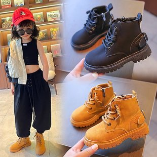 British Style Boots 2023 Autumn and Winter New Style Girls Pure Color Short Boots Medium and Large Children's Slow Boots Single Boots Side Zipper