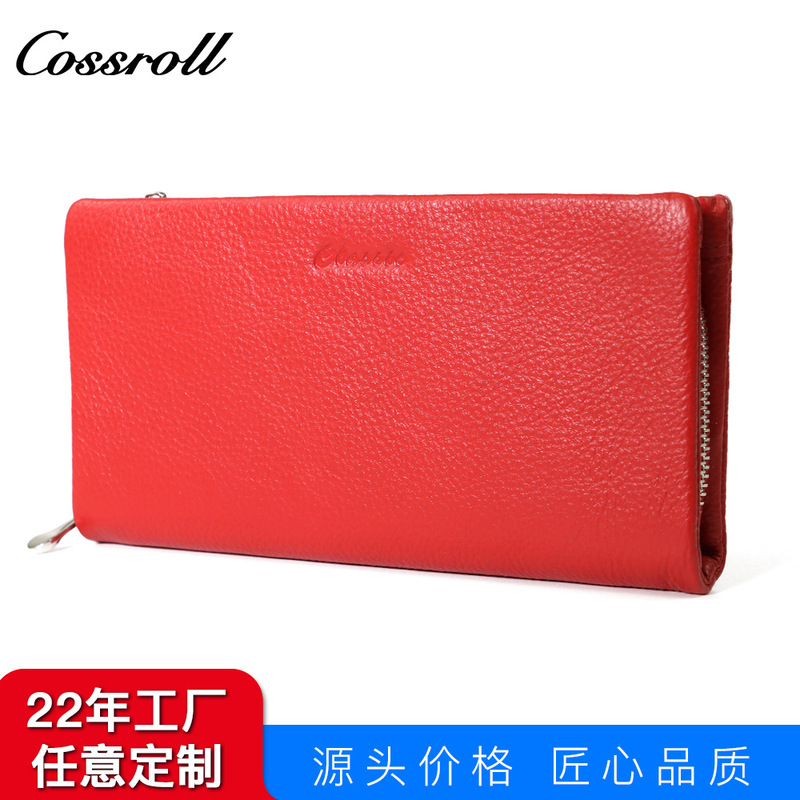 Hand-Carrying Large-Capacity Bag, Long Genuine Leather Wallet, Litchi Pattern Women's Bag, Sandwich Zipper Bag, Multi-Functional Coin Purse for Women