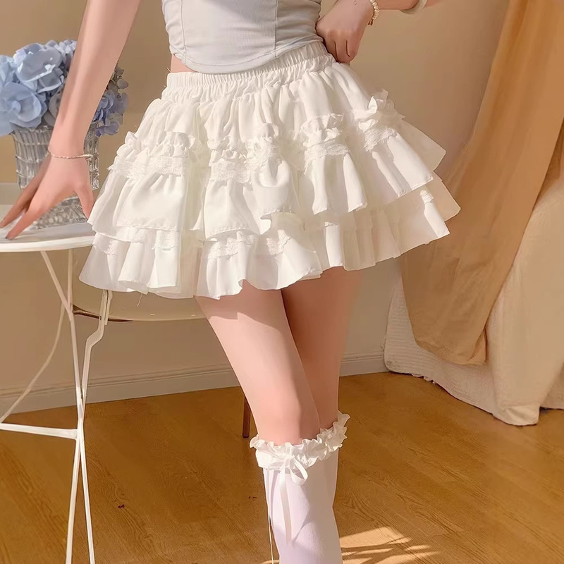 White Lace Cake Tutu Skirt for Women, Sweet A-Line Skirt, High-Waisted, Slimming, Anti-Exposure, Ballet-Style Short Skirt White Lace Cake Tutu Skirt for Women, Sweet A-Line Skirt, High-Waisted, Slimming, Anti-Exposure, Ballet-Style Short Skirt