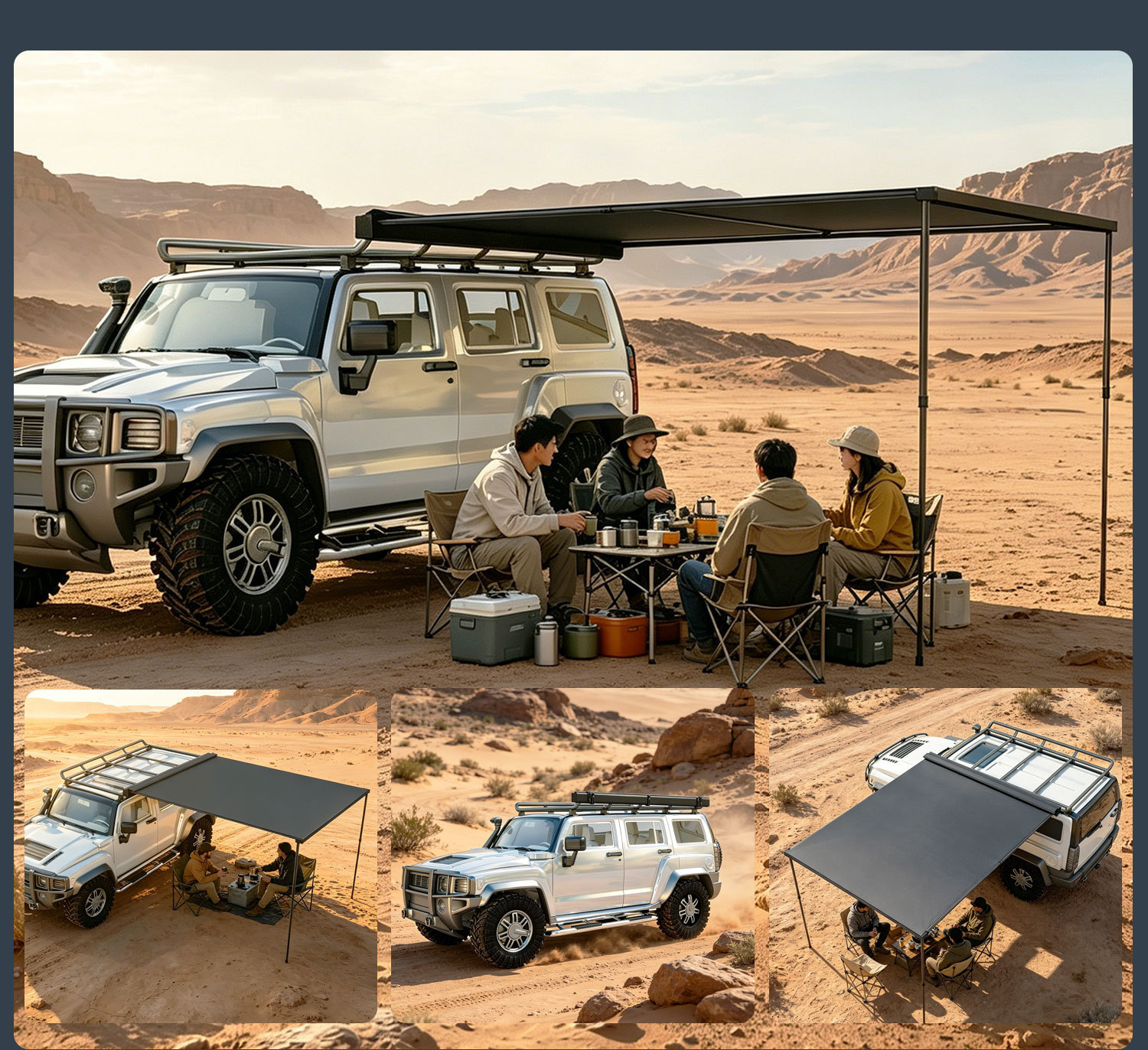 Car Sunshade Cloth with Black Coating, Sun Protection, Waterproof Side Tent, Portable Aluminum Alloy Car Side Outdoor Canopy