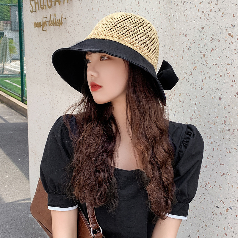 2021款韩版渔夫帽女夏季遮阳防晒透气太阳帽时尚日系编织网眼帽子