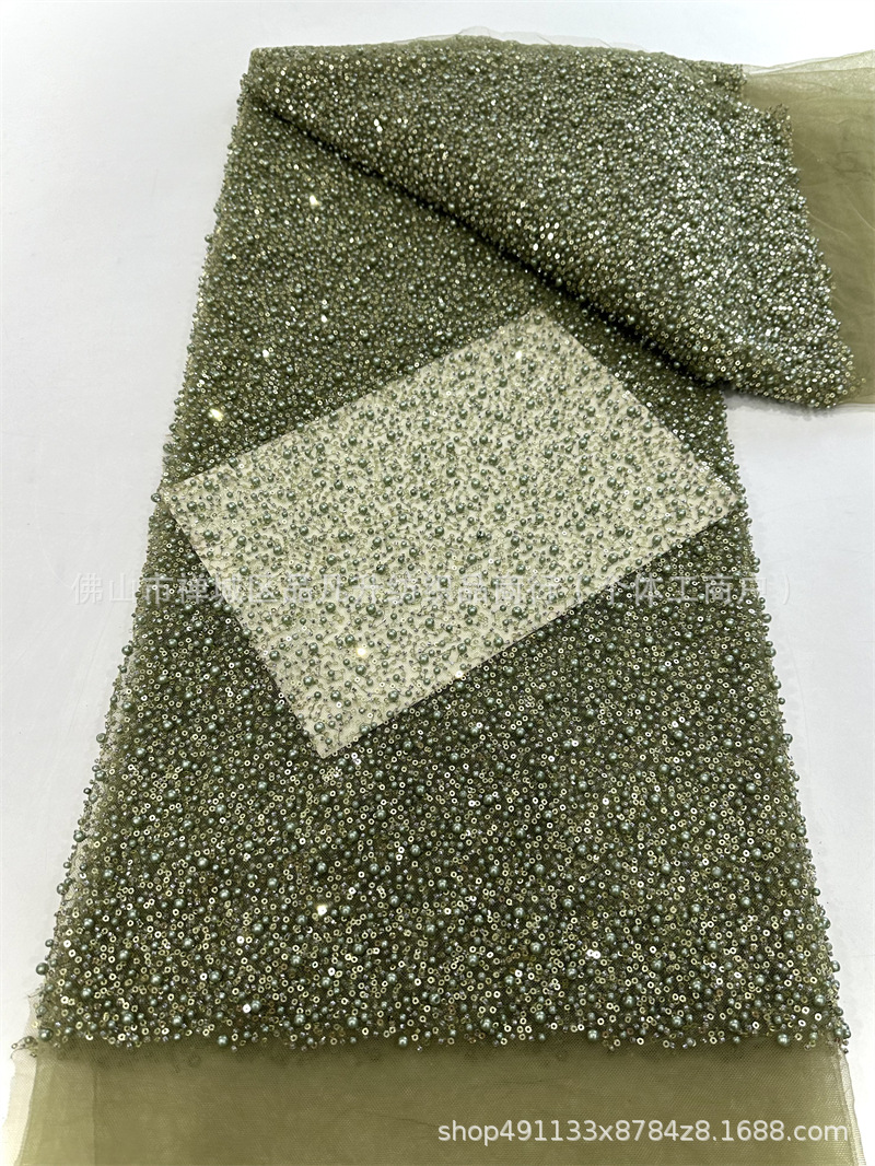 Tejido de perlas de alta densidad, tejido bordado de tubo de perlas, vestido de boda, moda, tela de cena, stock transfronterizo