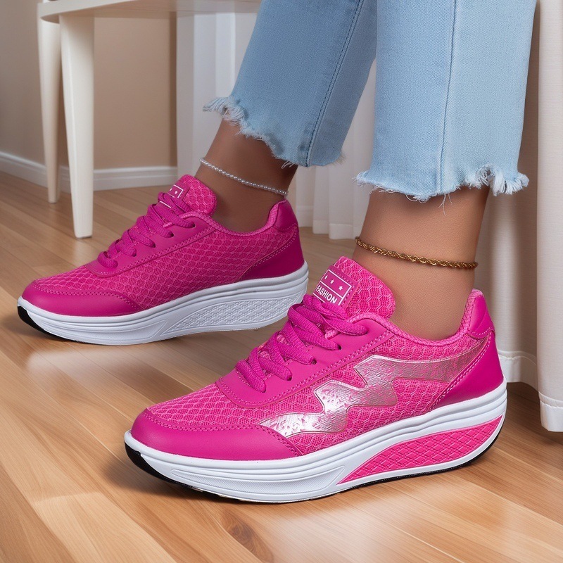 Zapatos casuales de primavera y verano para mujeres, zapatos casuales de suela gruesa para viajar y correr, zapatos de malla transpirables para mujeres, zapatos individuales