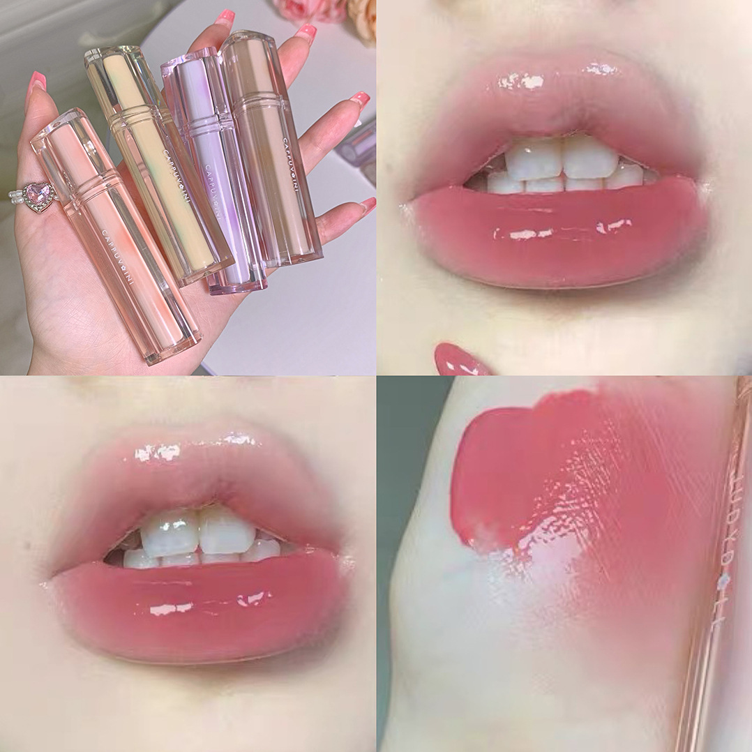 Cappuvini helado té espejo labio esmalte brillante labio brillante cristal jalea labio transparente tubo tarjeta burbuja Weini brillo de labios