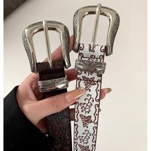 蝴蝶雕花金属扣头腰带复古潮流ins百搭裤带时尚配连衣裙装饰皮带