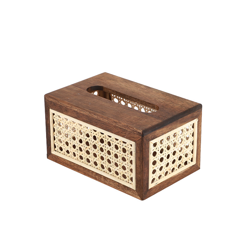 Caja de pañuelos de madera maciza de lujo de estilo japonés caja de almacenamiento de pañuelos de mesa de té de madera de acacia sala de estar mesa de comedor caja de pañuelos en stock