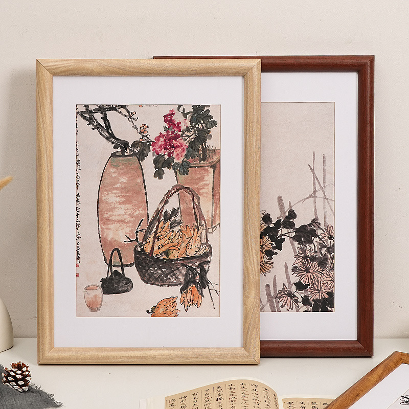 Picture frame mounted Chinese painting calligraphy photo frame with glass cardboard a4 diamond square 50 outer frame wall factory batch