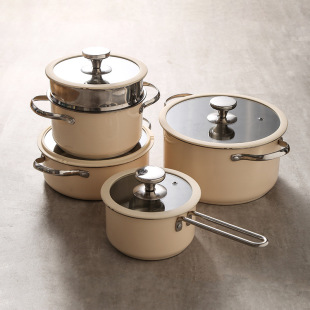 Korean Style Stainless Steel 304 Pot Set Binaural Soup Pot Single Handle Milk Pot Steamer Seafood Pot Silicone Glass Lid
