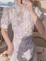 Váy liền sườn xám cách tân phong cách cung đình kiểu Pháp sơn dầu váy mẫu mới mùa hè 2023