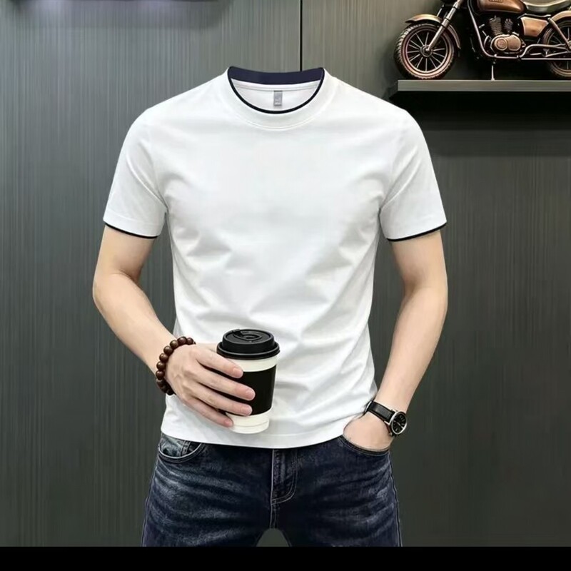 2026 New Men's Summer Thin Round Neck Color-Block Short Sleeve T-Shirt, Breathable, Casual, Versatile Top, Stretchy and Wrinkle-Resistant 2026 New Men's Summer Thin Round Neck Color-Block Short Sleeve T-Shirt, Breathable, Casual, Versatile Top, Stretchy and Wrinkle-Resistant