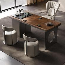 意式极简实木茶桌现代轻奢阳台胡桃木茶台客厅家用简约现代茶桌椅