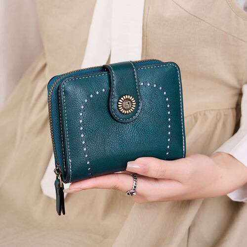 Women's 2025 Fashion Lattice Wallet Short Zipper Large Capacity Purse Retro Card Holder