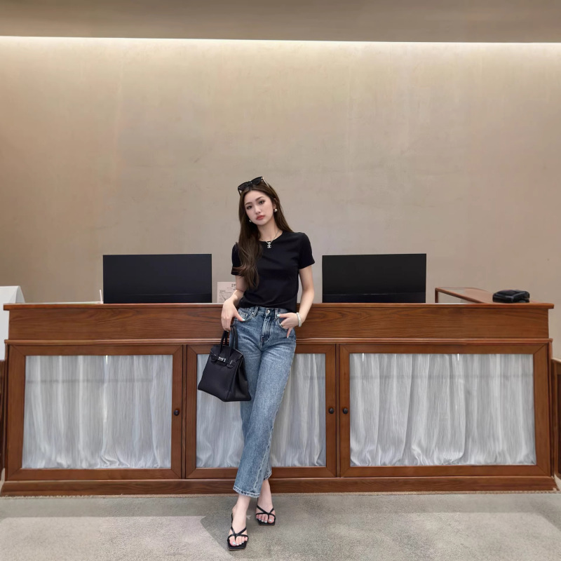 Originaltwisted Washed Retro Blue Scandinavian Style Classic Mid-High Waist Twisted Seam Jeans Nine-Point Pants for Women