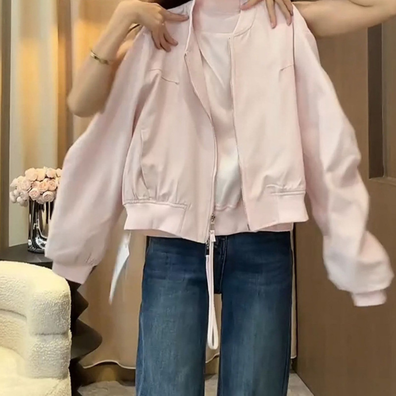 早秋新款小个子粉色高端棒球服外套女高级感慵懒风宽松长袖上衣女|undefined