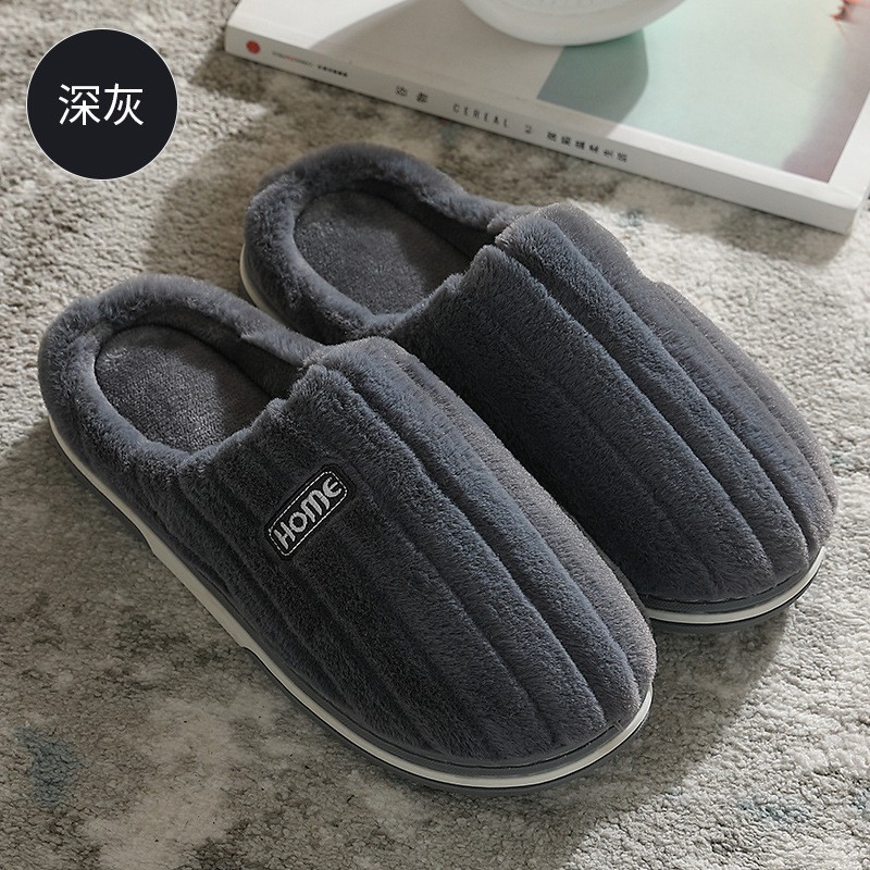 Zapatillas de algodón para mujeres Otoño e Invierno hogar interior de suela gruesa antideslizante cálido furry zapatillas de confinamiento para hombres invierno