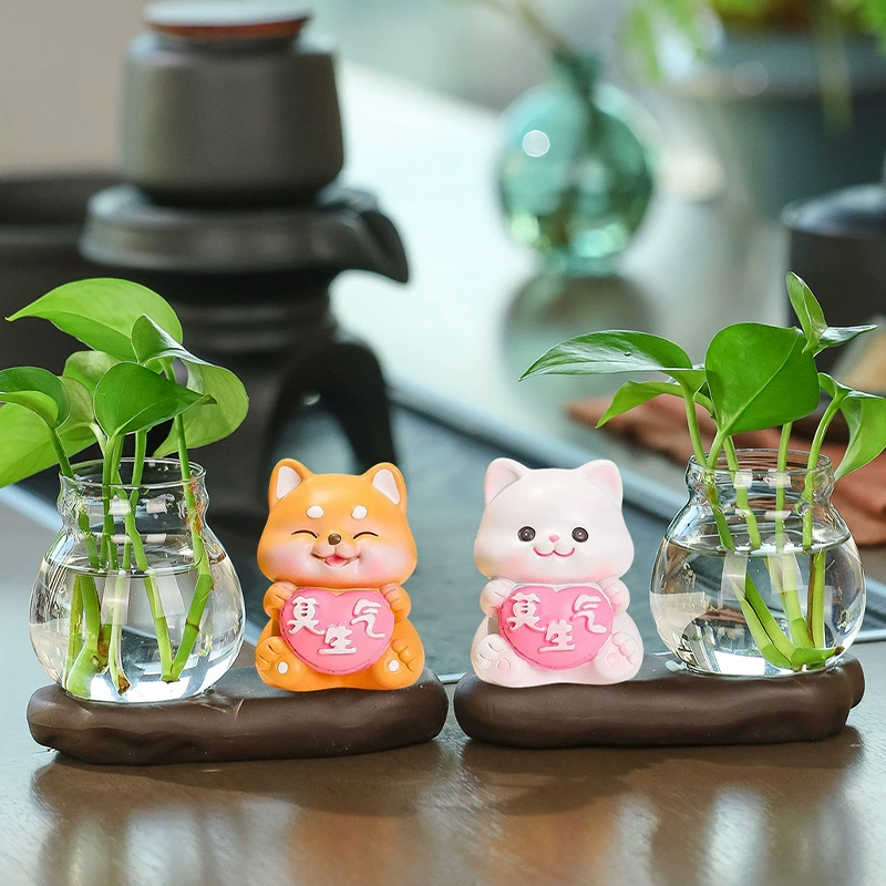 Зеленый укроп гидропонный цветочный приёмник котенок Мо сердится и эмоционально стабилизирует стол, украшает вазу для гостиной, цветочная стеклянная бутылка