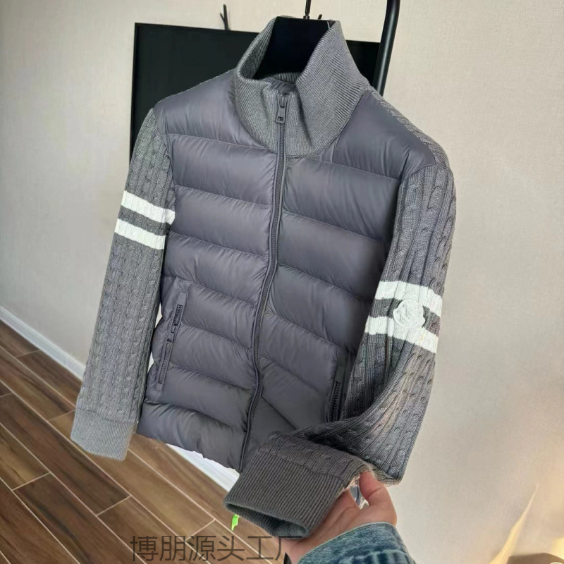 2025秋冬新款高奢针织袖拼接立领羽绒棉服商务百搭轻薄外套男女|undefined