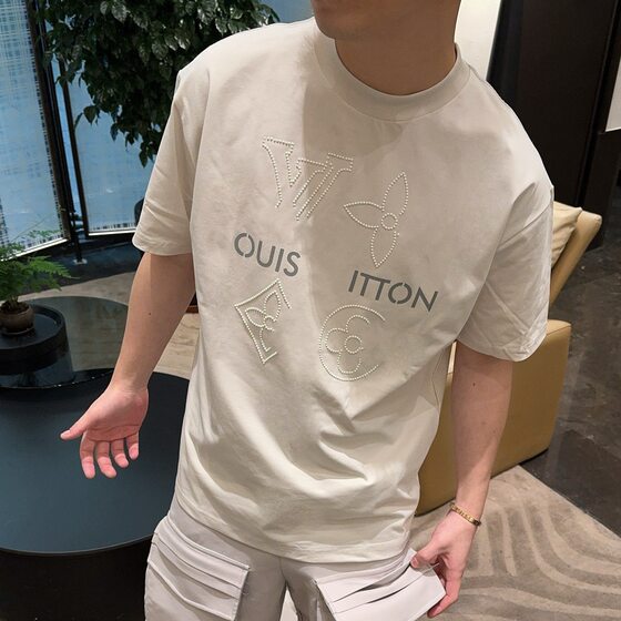 Cross-border high version donkey home summer new chest logo reflective letters pearl diamond round neck men's and women's short sleeve T-shirt