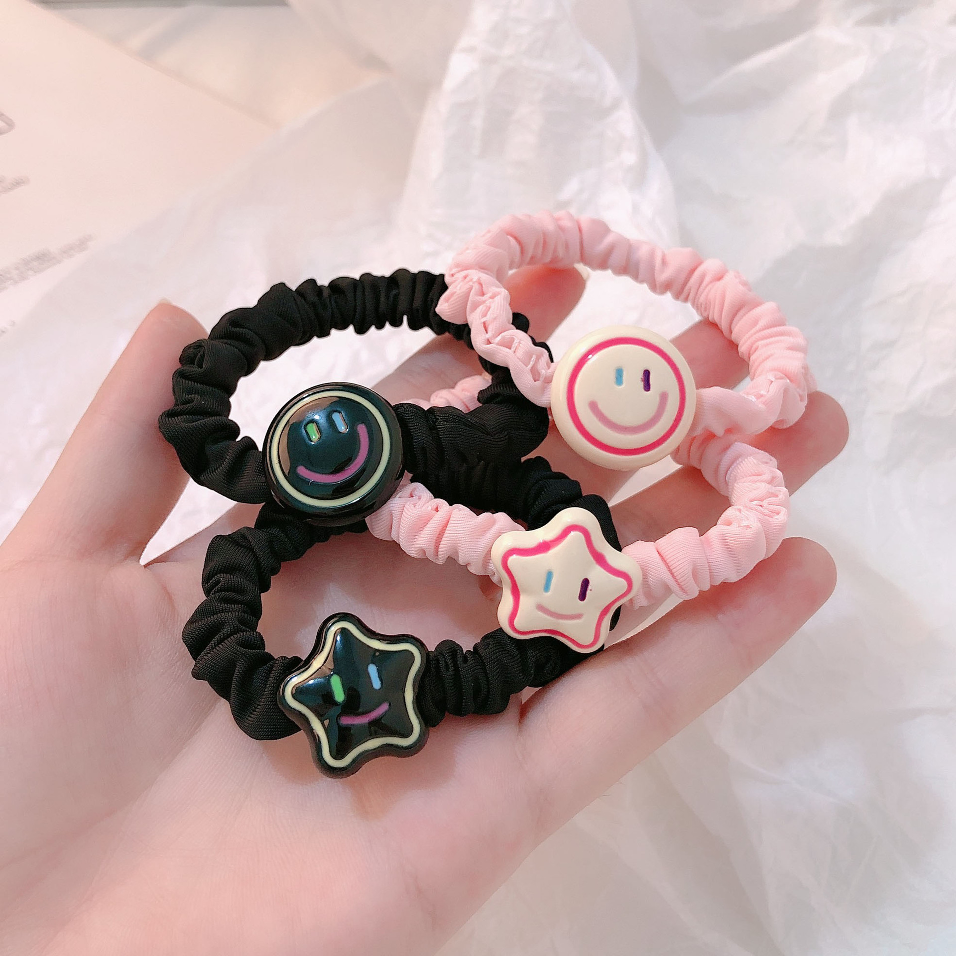 少女簡筆笑臉星星頭繩可愛甜美少女發繩高彈力橡皮筋髮飾馬尾發圈
