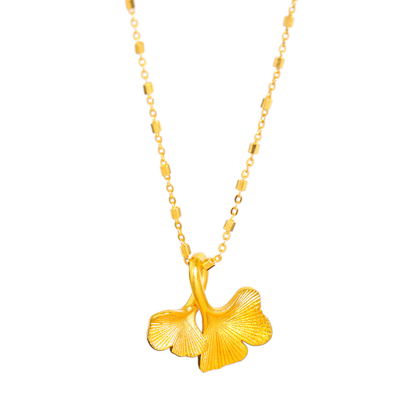 Puzuo Zhoujia の同じスタイルのサンドゴールド DIY アクセサリー Lucky to Have You イチョウの葉のペンダント ファッション ライト ラグジュアリー 鎖骨チェーン ネックレス|undefined