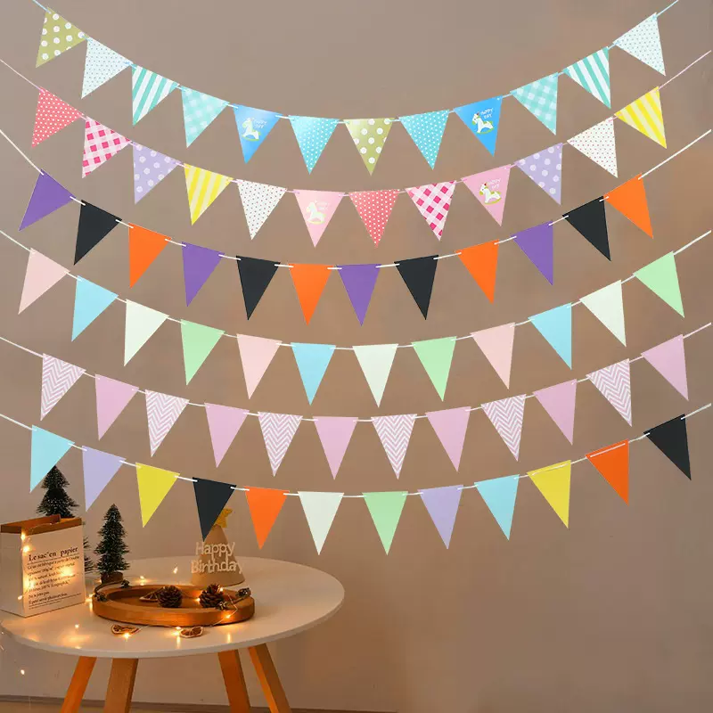 纸质万圣节生日拉旗三角旗场景布置吊旗五角星生日派对背景装饰