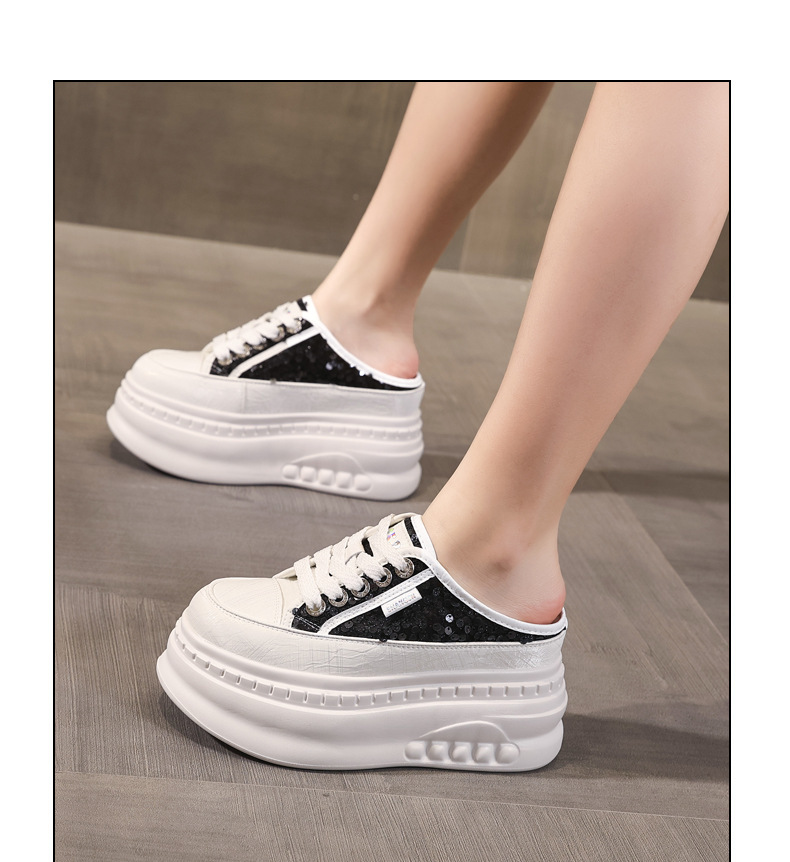Giày sneaker nữ đế dày tăng chiều cao mũi tròn phong cách bánh mì trắng mùa hè 2026 — màu đen, màu trắng chi tiết 12